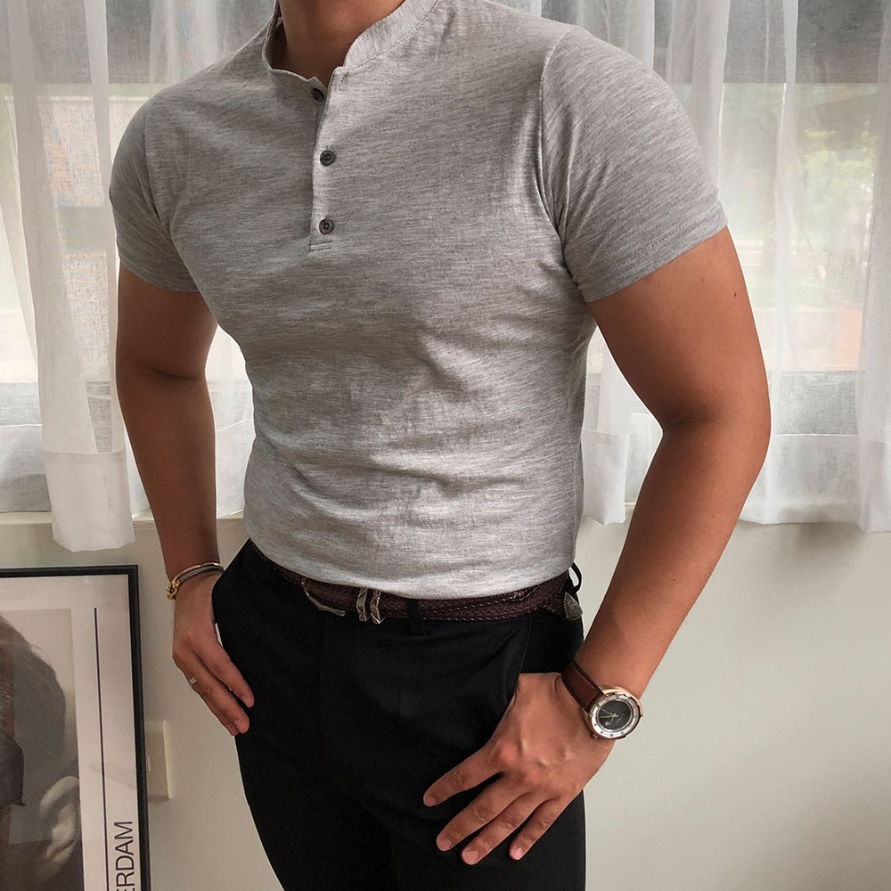 [남자다잉] 슬림핏 헨리넥 반팔 19,700원