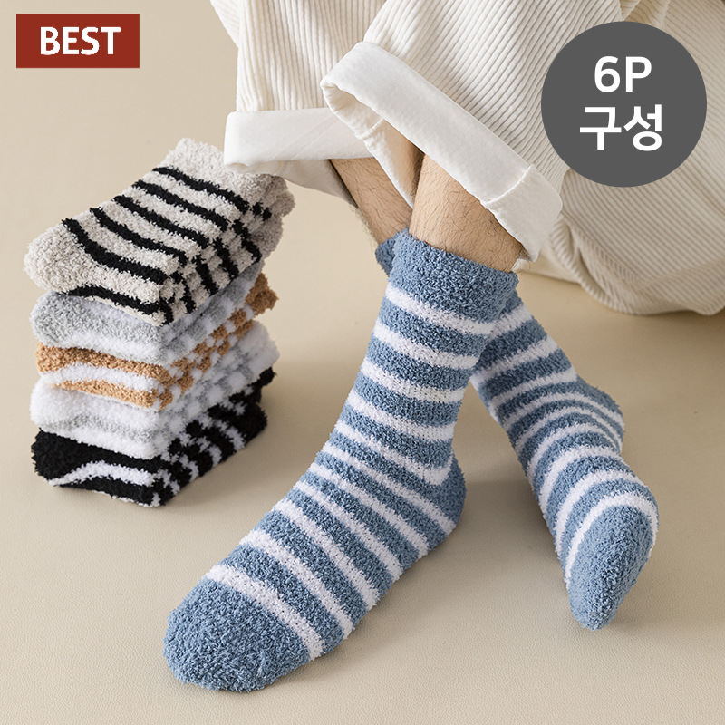 도르나솔 줄무늬 무압박 남자 수면양말 6종세트 10,980원
