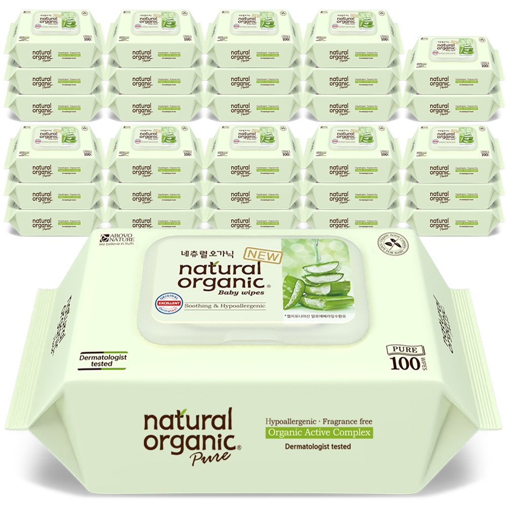 네츄럴오가닉 아기물티슈 퓨어 알로에베라 플레인 스마트캡형 100매 30팩 31,500원