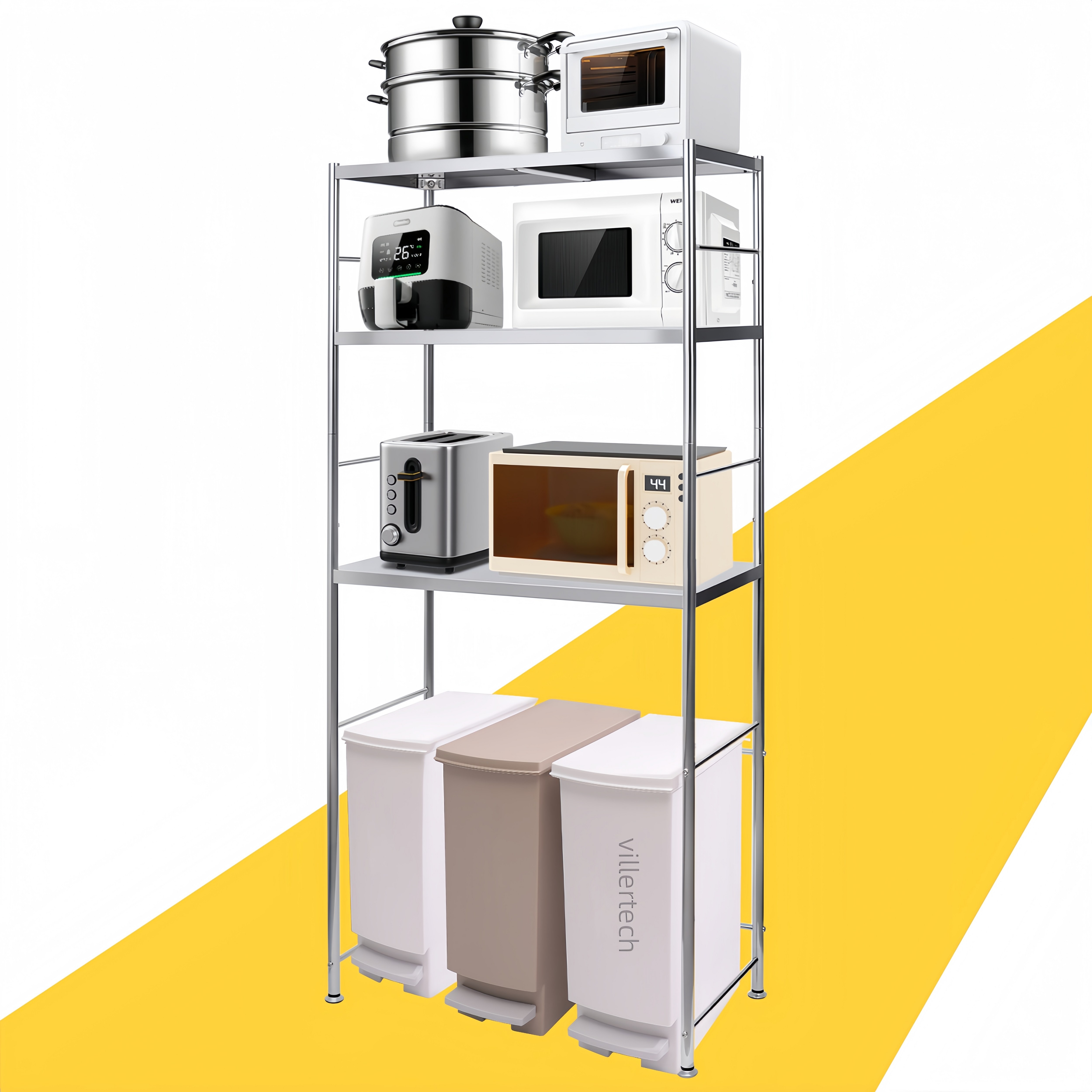 스테인리스 스틸선반하부 오픈형 세탁실선반 세탁기선반 주방정리대 전자레인지/냉장고 선반 쓰레기통 정리 베란다 수납 다용도, 3단, 실버 129,990원