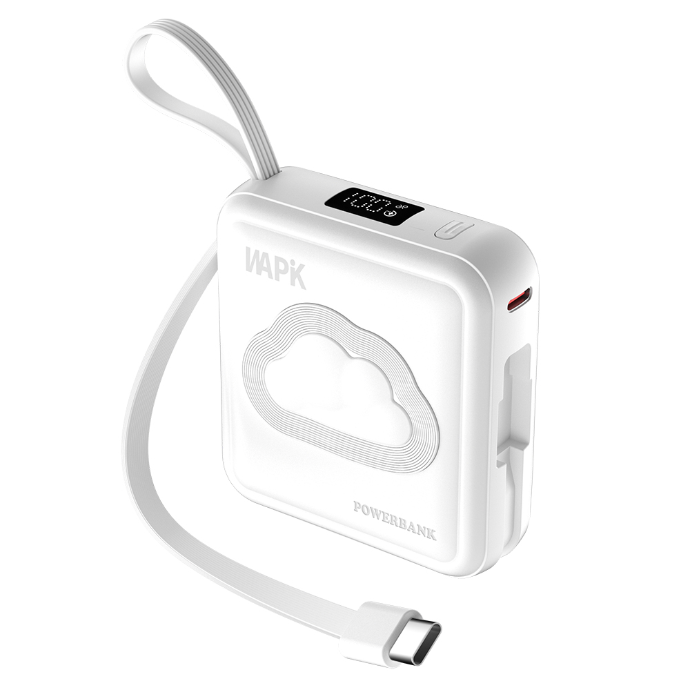 WAPIK 고속충전 일체형 미니 보조배터리 M2 C타입 잔량표시 10000mAh 22.5W, 화이트, M2 39,900원