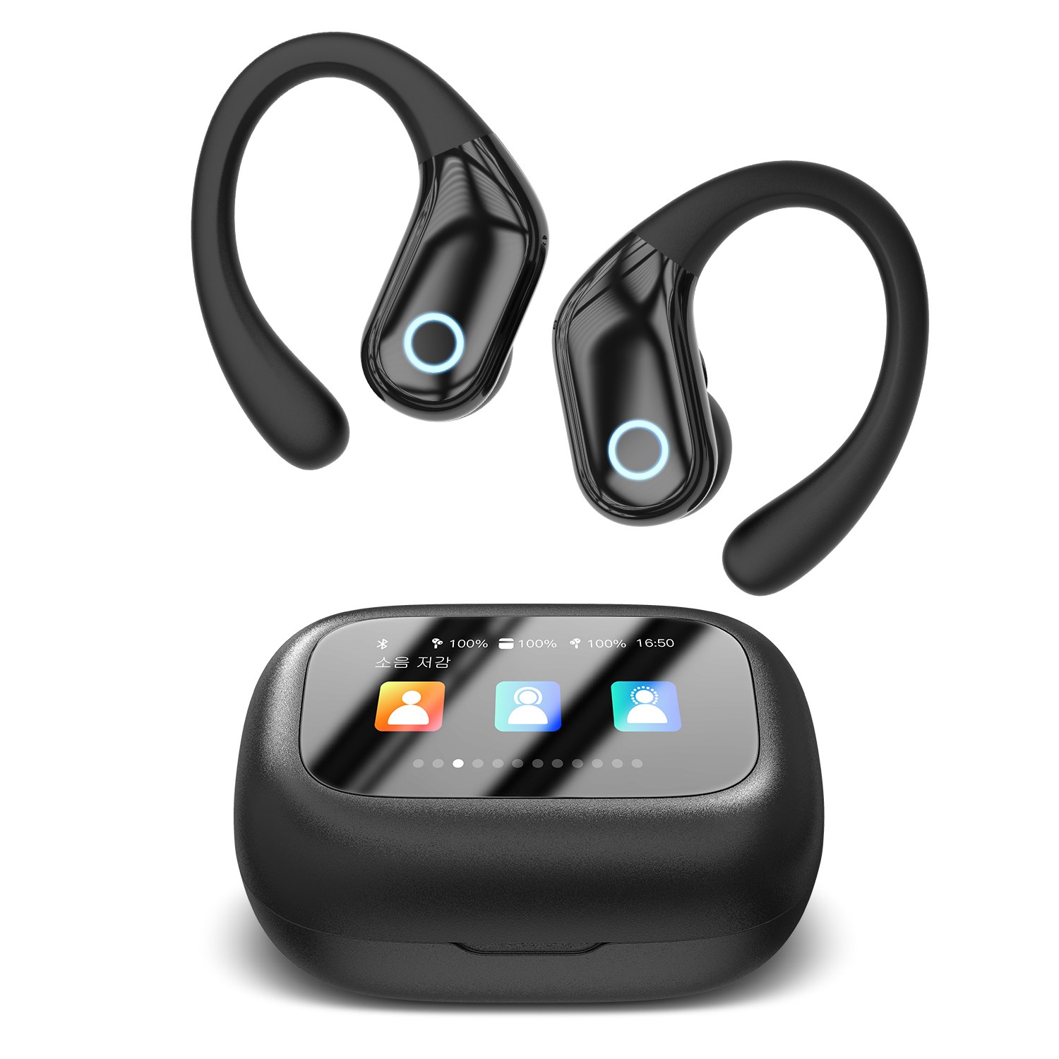 TRYSEEK 무선 블루투스 이어폰 귀걸이형 터치스크린 LCD 디스플레이 ANC 노이즈캔슬링 21,900원