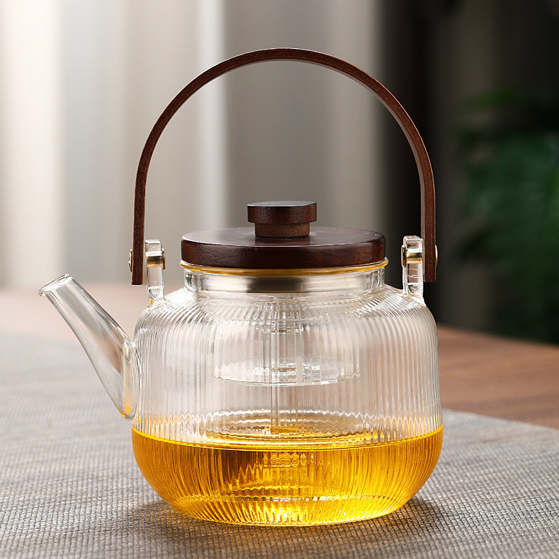 내열유리 차주전자 인덕션 사용 가능 손잡이 일체형 찻주전자 티포트 홈카페 투명 유리포트 고온 내성 디자인, 1개, 1000ml, C_세로 줄무늬 22,200원