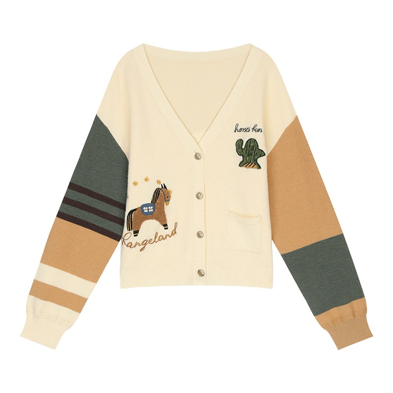 ELFSACK 2025년 겨울 신상 여성 자수 패치 장식 브이넥 가디건 캐주얼 데일리 터틀넥 라운드 니트 오버핏 75,320원