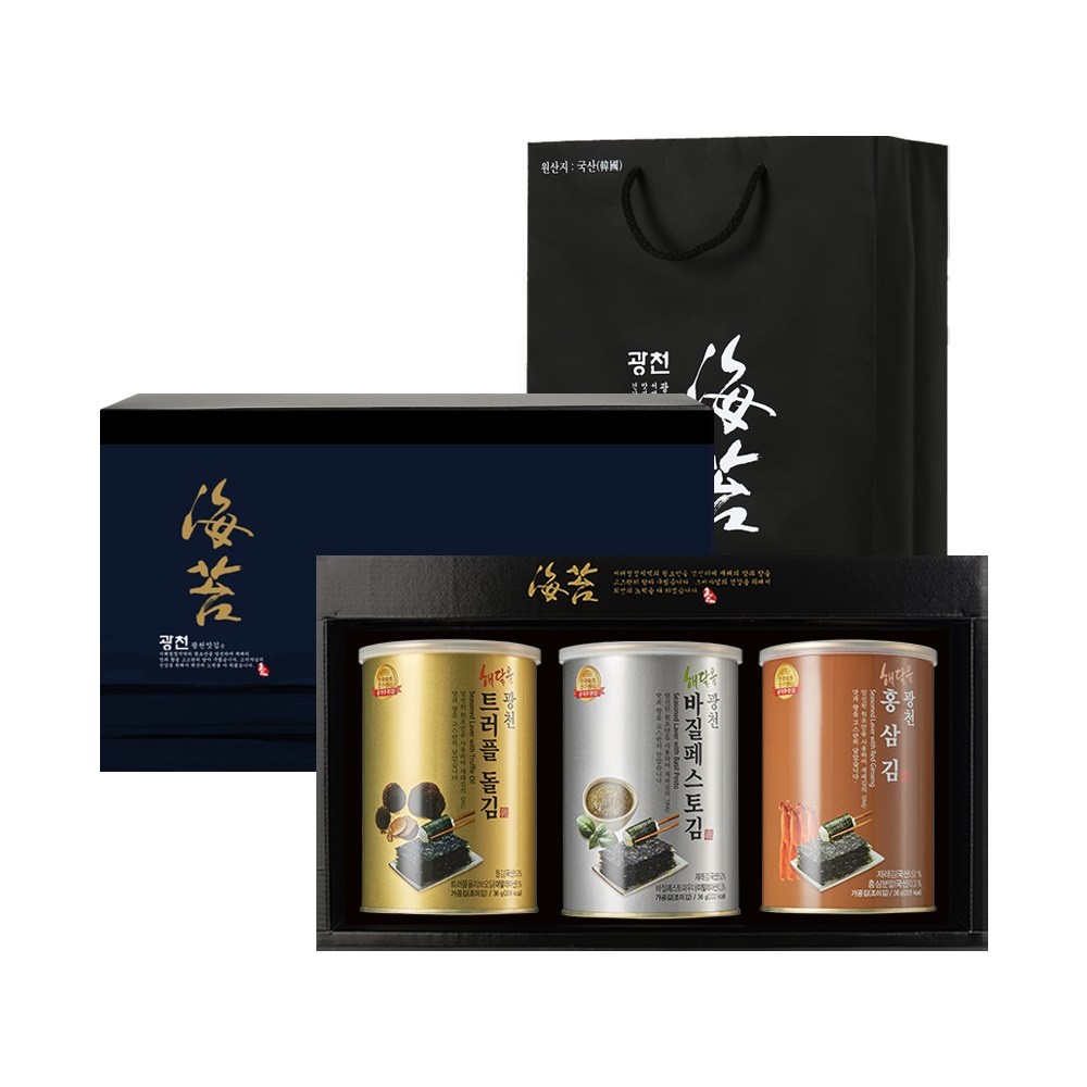 광천 해달음 명품 트러플 바질페스토 아보카도유 홍삼 재래김 돌김 도시락김 캔김 + 고급쇼핑백포함 23,800원