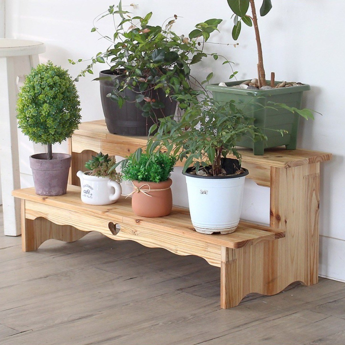 나무다움 원목 계단 화분받침대 800mm 화분정리대 2단 인테리어 화분진열대, 내추럴, 1개 45,660원