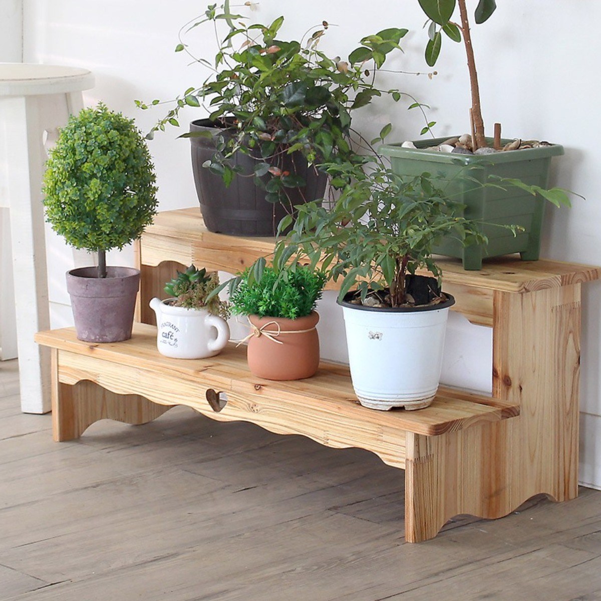 나무다움 원목 계단 400mm 화분받침대 화분정리대 2단 인테리어 화분진열대, 내추럴, 1개 45,650원