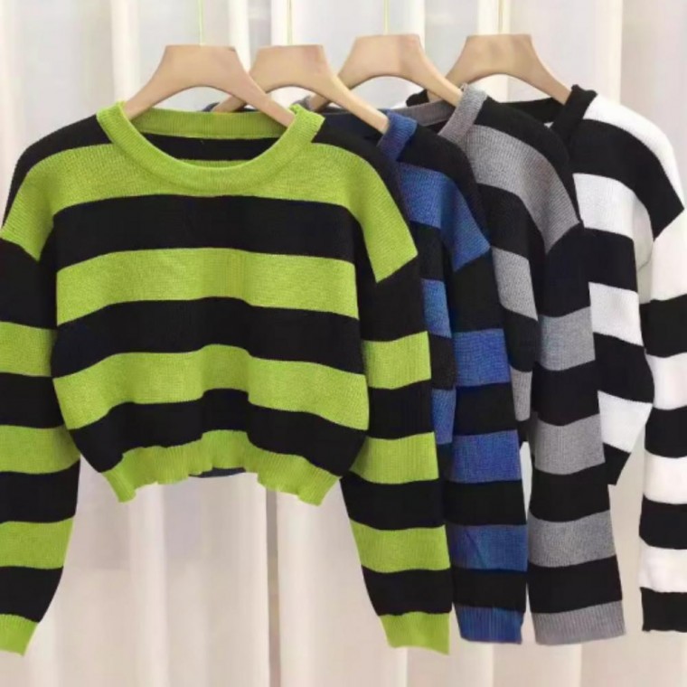 크롭니트 러블리니트 스트라이프 여성 니트 러블리 크롭 27,700원