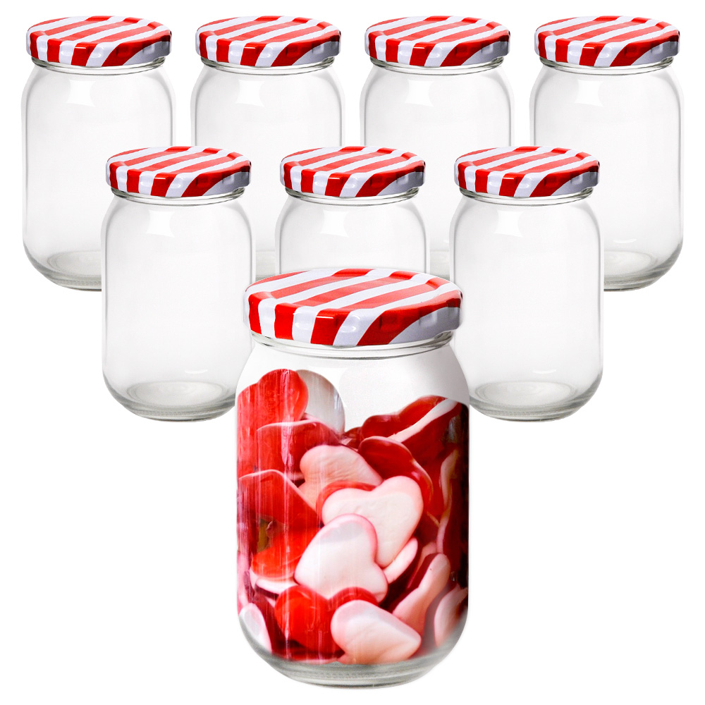 경성리빙테크 원형 유리병 8조 빨간 스트라이프 뚜껑 9,600원