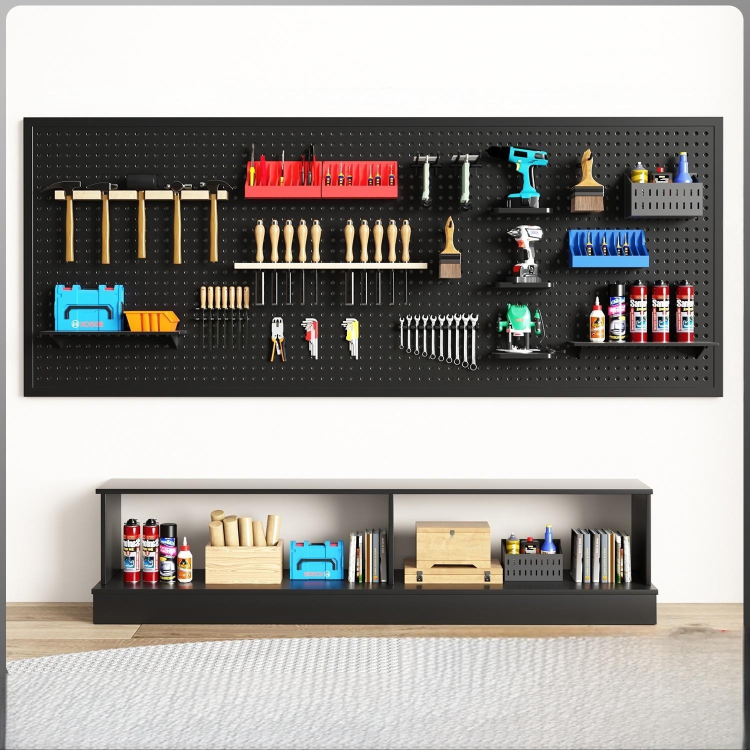 600 x 1500 mm 타공판 선반 철제 타공보드 원형 타공판보드 타공판진열대 페그보드 수납 20개후크 포함, 1개, 블랙 68,600원