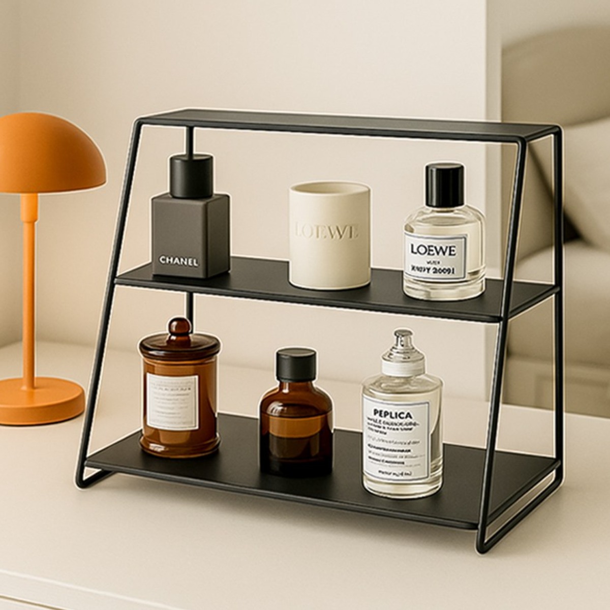엠컴퍼니 완제품 2단 블랙 화장품 정리 트레이 화장대 정리함 수납함 미니 정리대 수납 선반 메이크업 2단 향수 진열대 심플 모던 인테리어 모델명: YL92300455ER-AN100 22,700원