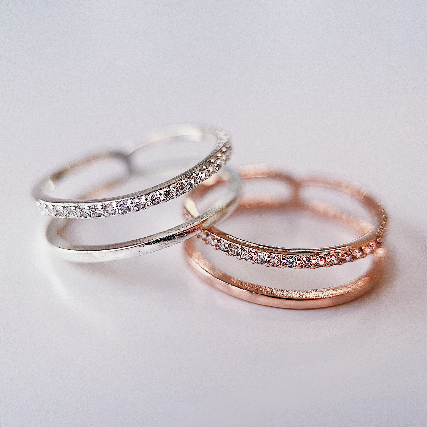 디그레이 순은 실버925 쌍가락지 두줄 큐빅 민자 은반지 35,000원