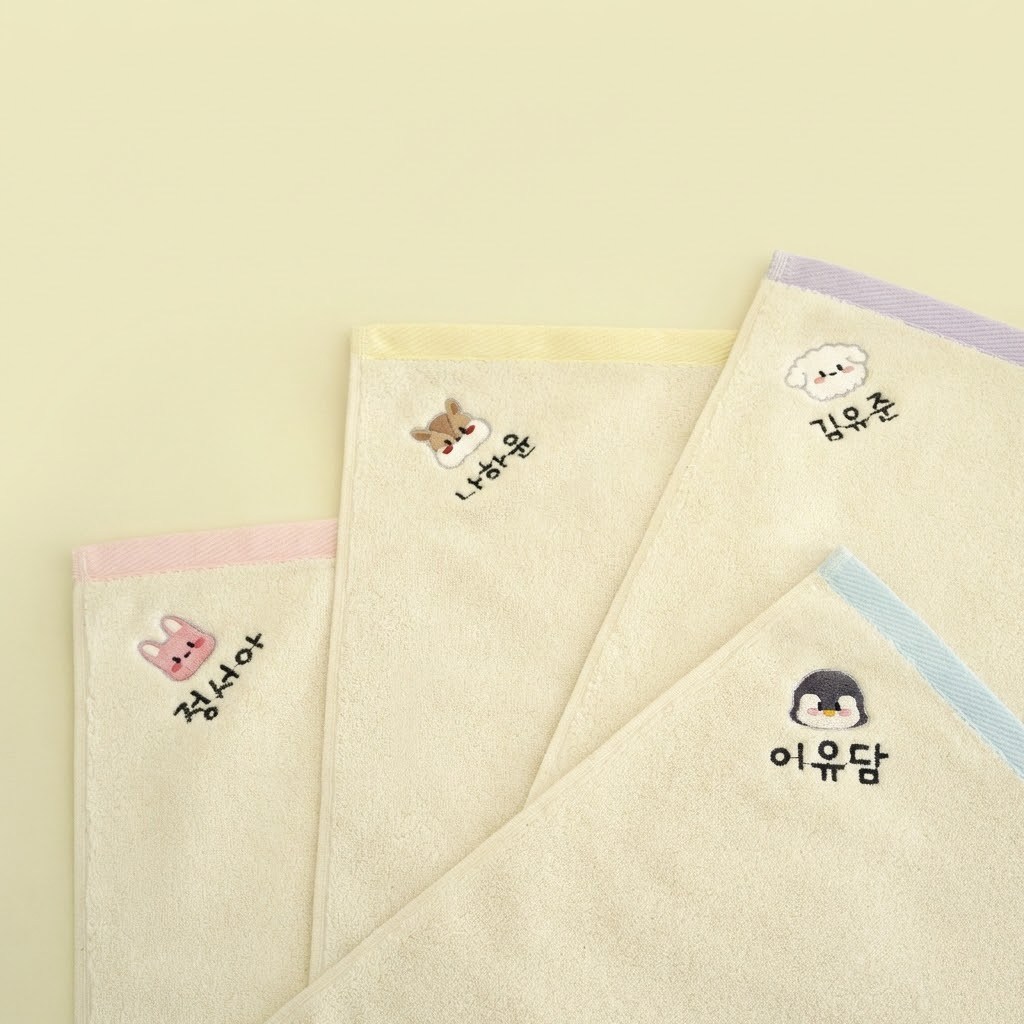 오가닉 핸드타올 캐릭터 이름자수 어린이집고리수건 30수타올 X 5장 19,900원