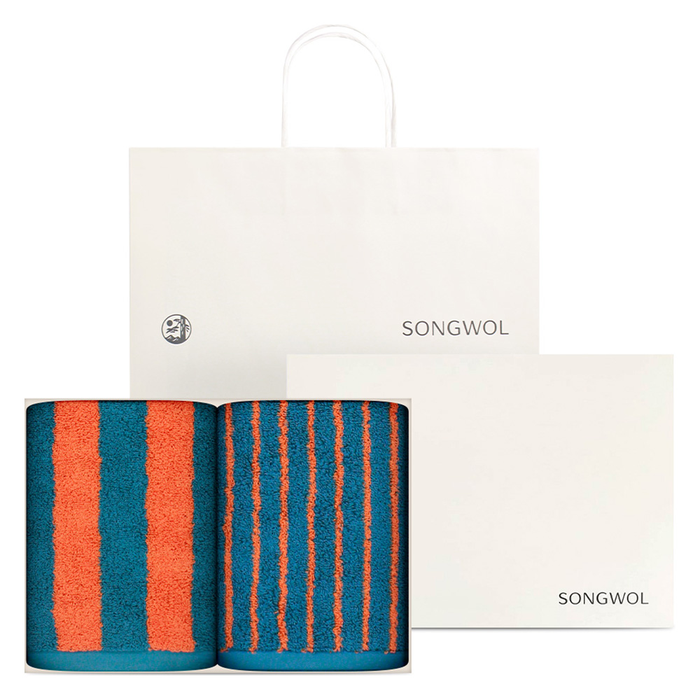 송월타올 컬러릭 스트라이프 180g 30수 코마사 슬림1p + 와이드1p 쇼핑백 선물세트 21,880원