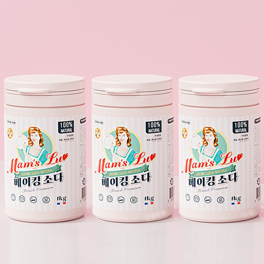 맘스럽 (초특가) 베이킹소다 1kg x 3통 프리미엄 용기형 천연세제   세탁세제 세정제 8,440원