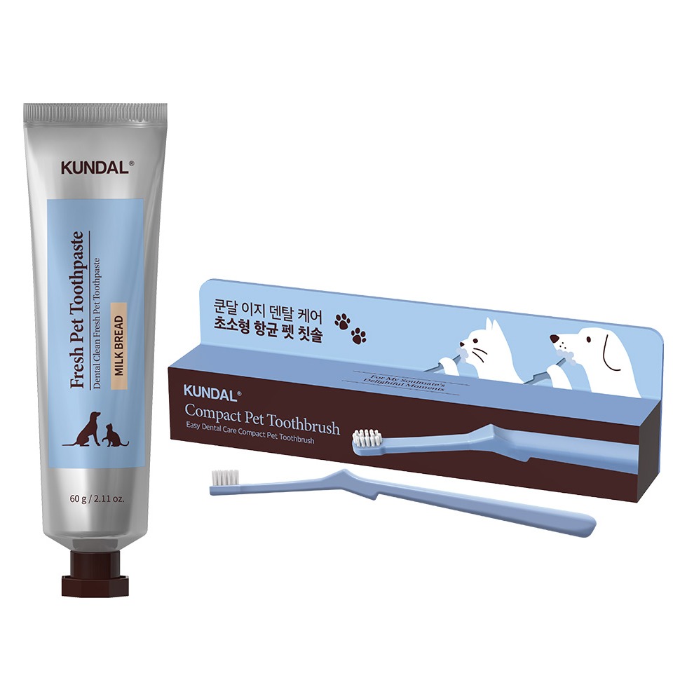 쿤달 펫칫솔 + 펫치약 우유식빵향 60g 세트, 현재가 12,900원