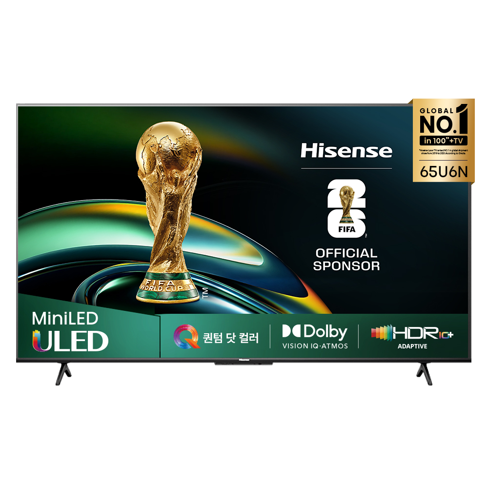 Hisense 하이센스 4K QD Mini LED 스마트TV, 165cm(65인치), 65U6N, 스탠드형, 방문설치 949,000원