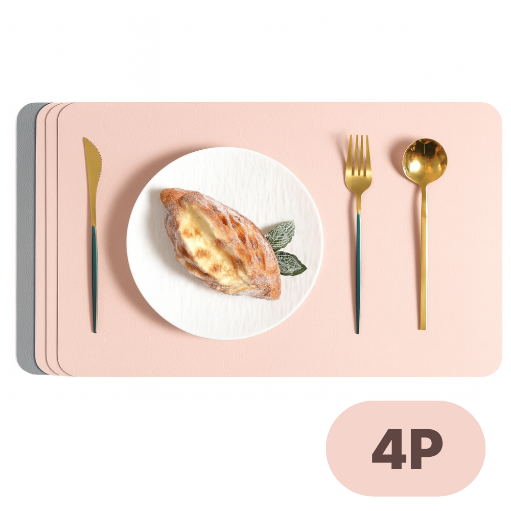 로미픽 소음방지 양면 가죽 사각 식탁 테이블 매트, 4개, 445 x 300mm, 핑크+그레이 19,000원