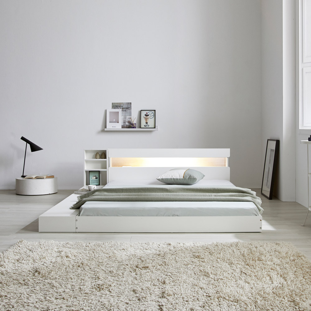 파로마 캐슬 LED조명 저상형침대 (수납형) 퀸사이즈 포켓스프링매트리스 (PE폼,방수커버증정) 339,000원