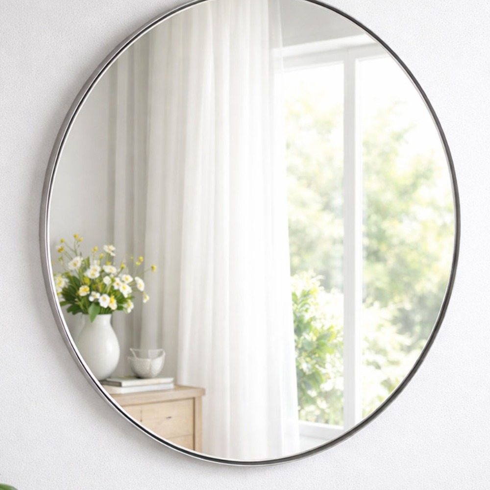 루바인 욕실 원형 스테인리스 프레임 거울, 실버 헤어라인 148,000원