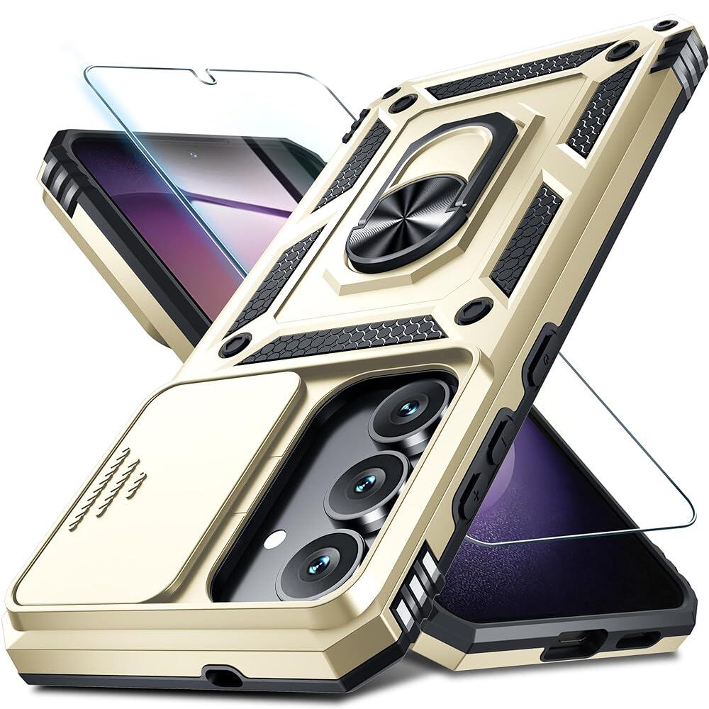 Janmitta 삼성 갤럭시 S26+ 플러스 케이스 내장 슬라이드 카메라 렌즈 커버+액정보호필름+손가락 링 홀더 킥스탠드, 튼튼한 충격 방지 풀 바디 폰 커버, 2026 레드 35,500원