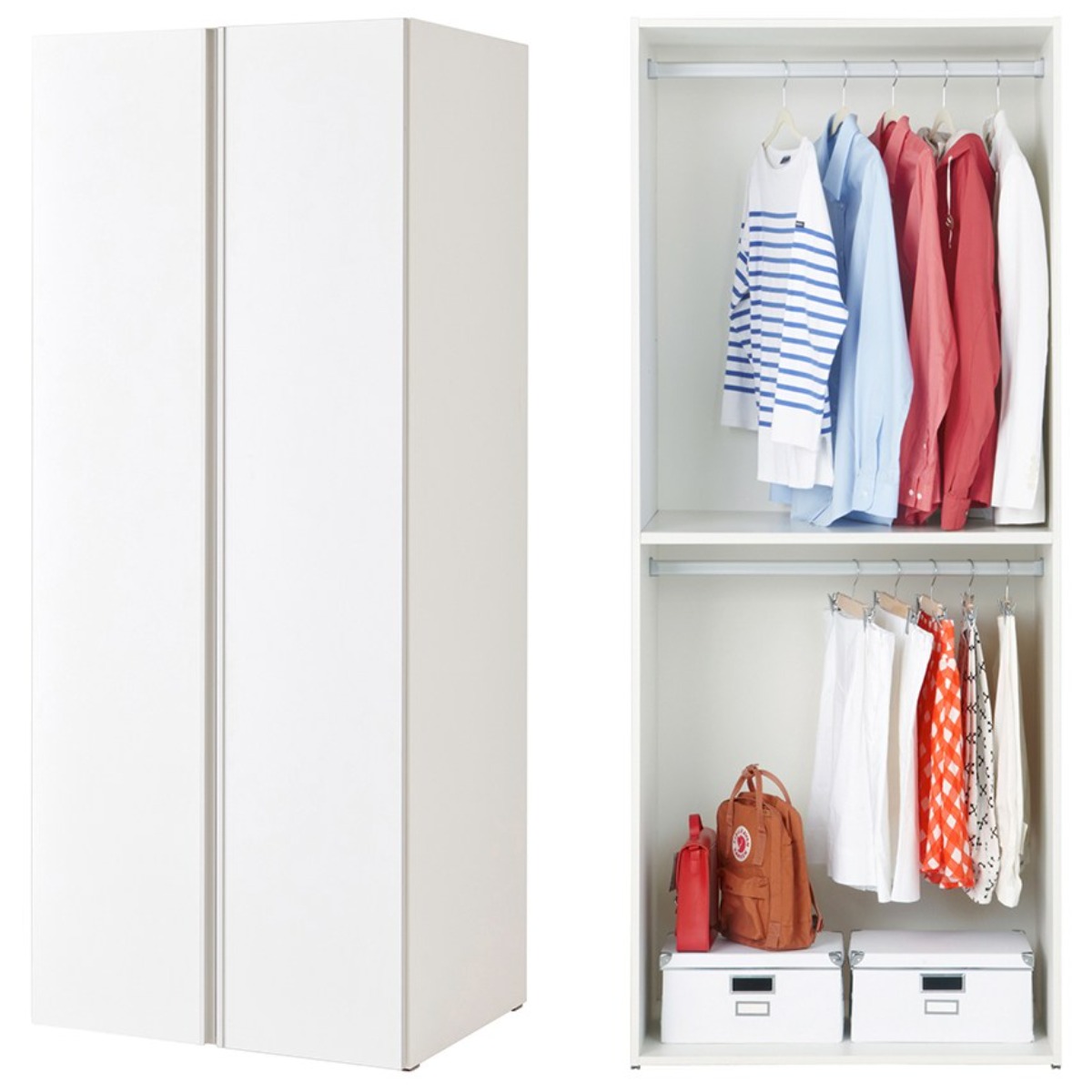 한샘 샘베딩 스테디 옷장 80cm(높이194cm) 2단행거형 10종, D형 : 크림화이트도어+화이트몸통(D) 209,900원