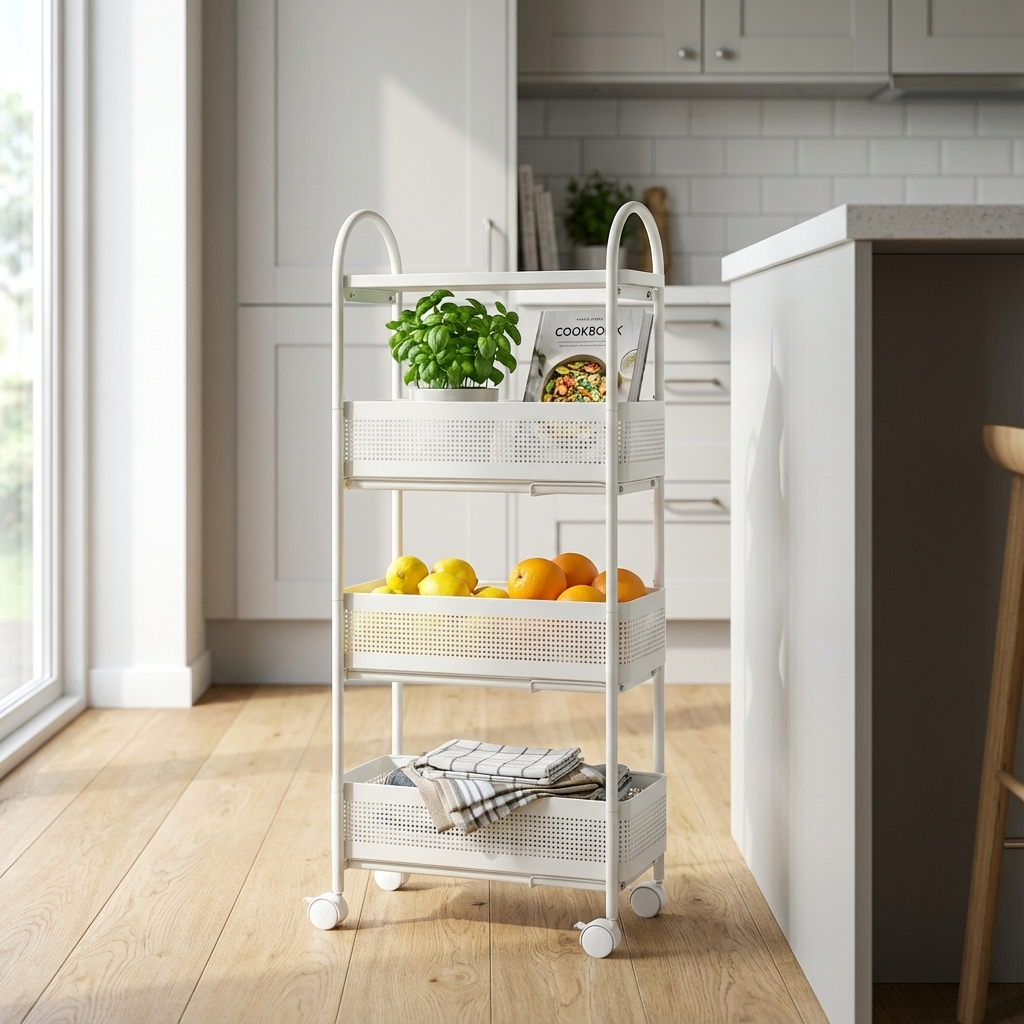 르엘 슬림 이동식 선반 틈새 트롤리, 4단, 아이보리, 현재가 50,900원