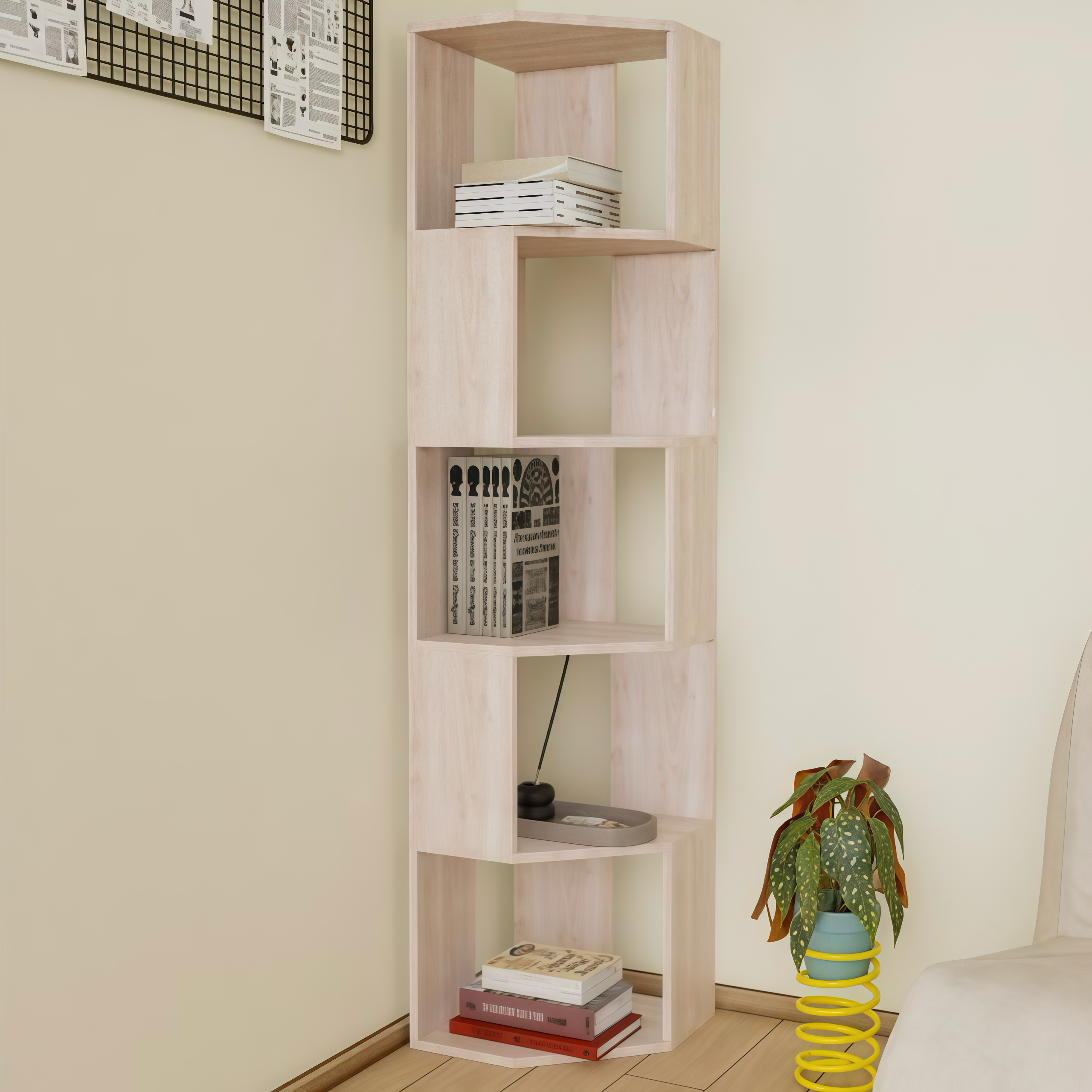 BILIMO 코너 책장 다용도 선반 견고한 인테리어 책꽂이 수납 5단, 나뭇결, 5단 59,900원