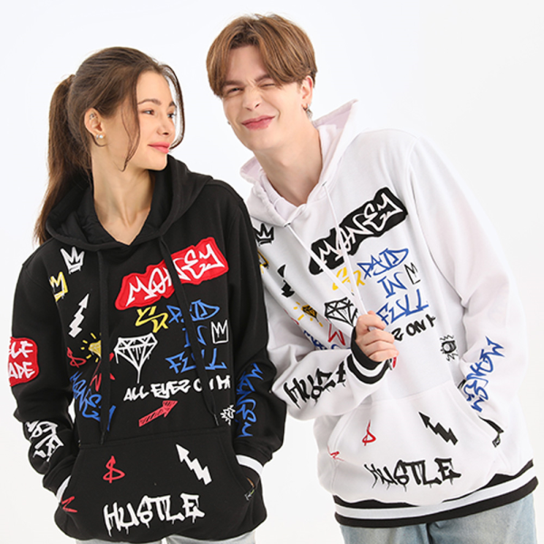 무니크영 F11866 - 남녀공용 빅사이즈 프린트 자수 패치 오버핏 머니백스 후드티 39,100원