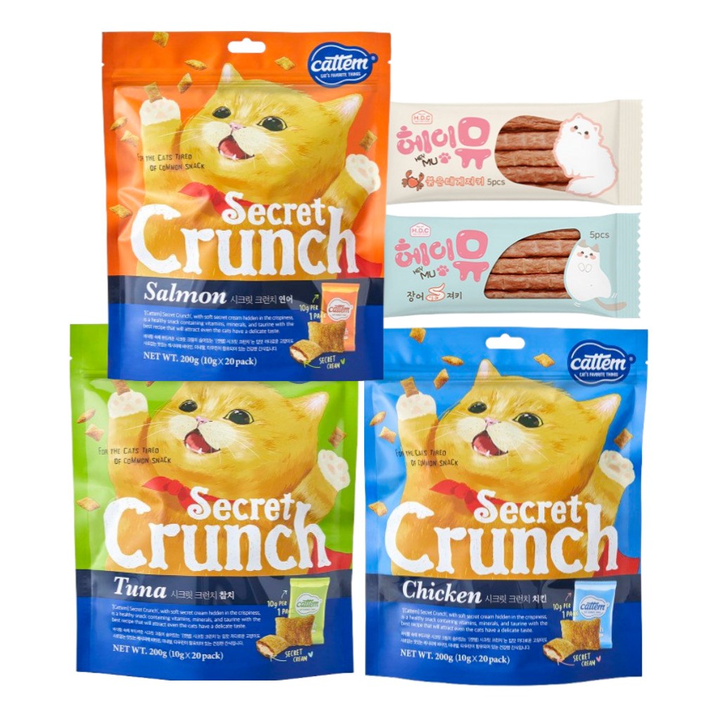 캣템 시크릿 크런치 고양이 이빨과자 200g 3종세트(3종1개씩) + 헤이뮤장어져키1p + 헤이뮤붉은대게져키1p, 1개 18,000원