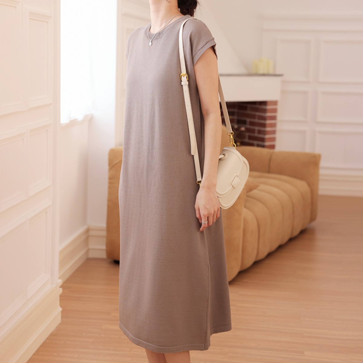 NUNUHANA 여름 여성 루즈핏 부드러운 니트 롱 원피스 W63 10,800원