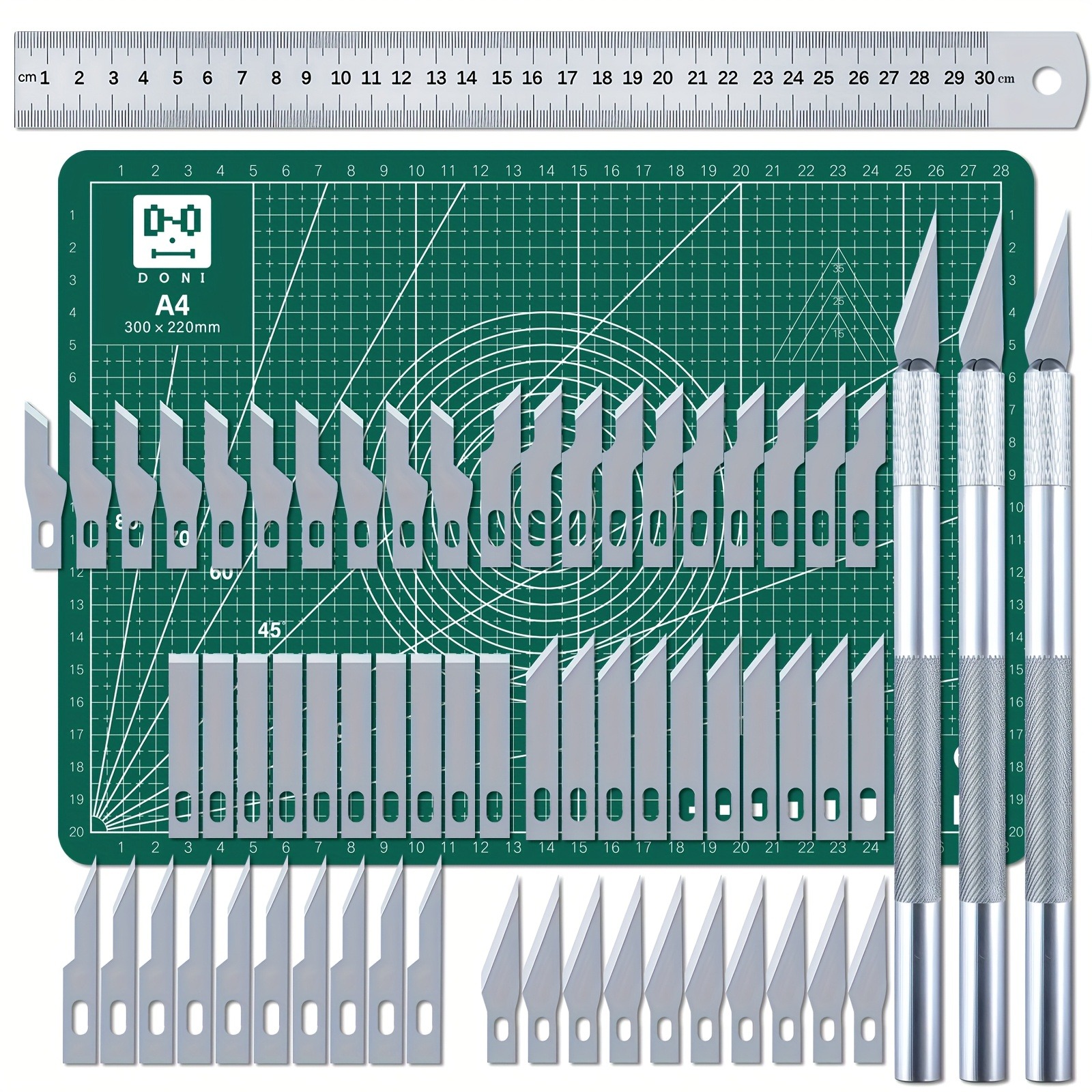 65PCS/세트 공예 커팅 템플릿 나이프 세트 및 A4 커팅 매트 세트 아트 앤 크래프트 블레이드 정밀 커팅 규칙 종이 모델 툴, 그린 20,000원