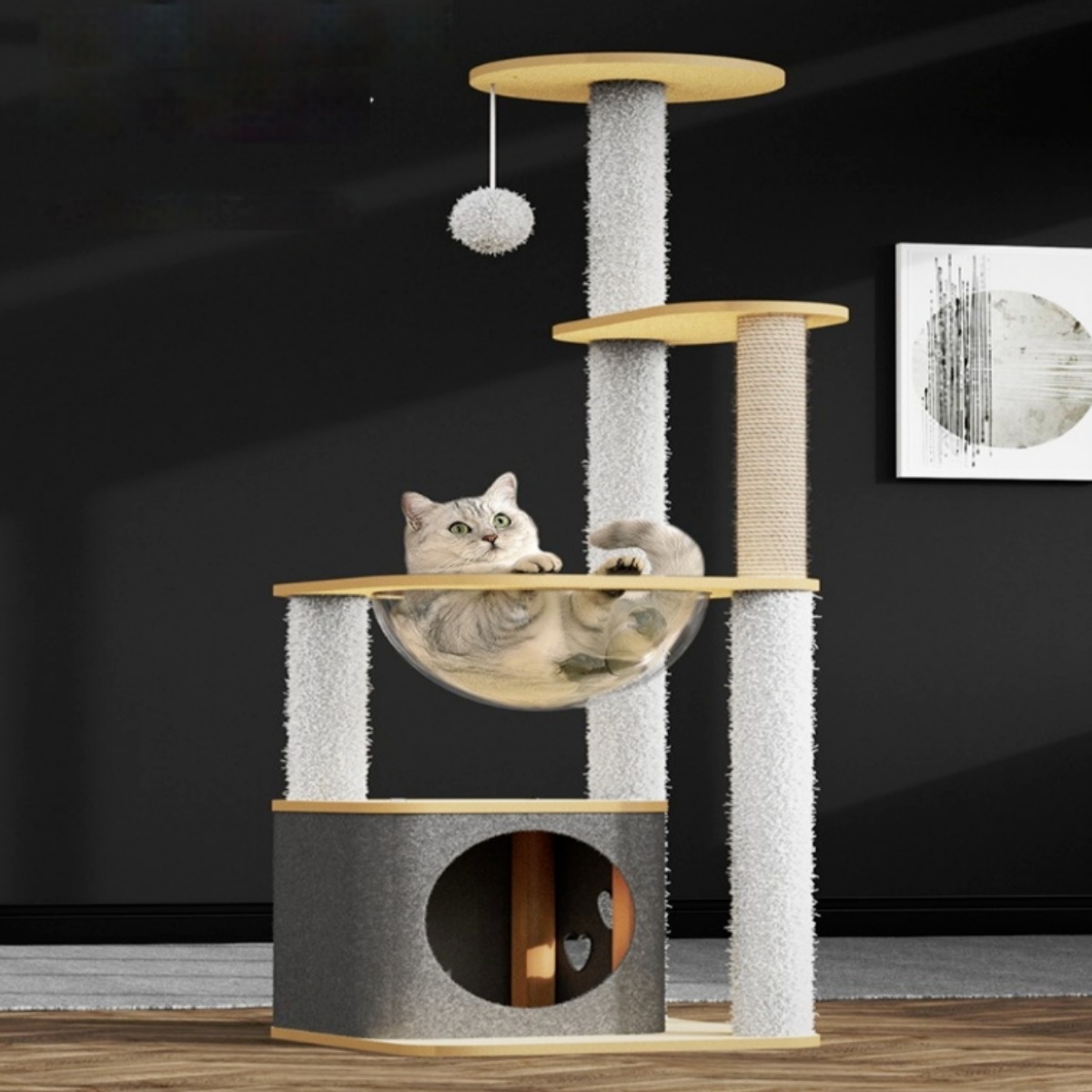 한수 고양이 숨숨집 원목 캣타워 74,800원