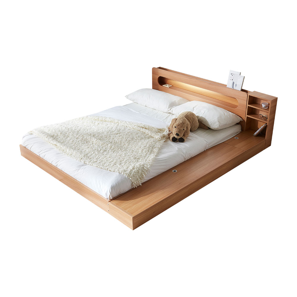 파로마 에밋 LED조명 저상형침대 수납형 퀸 Q 20T라텍폼스 (PE폼증정), 오크 + PE폼깔판 319,000원
