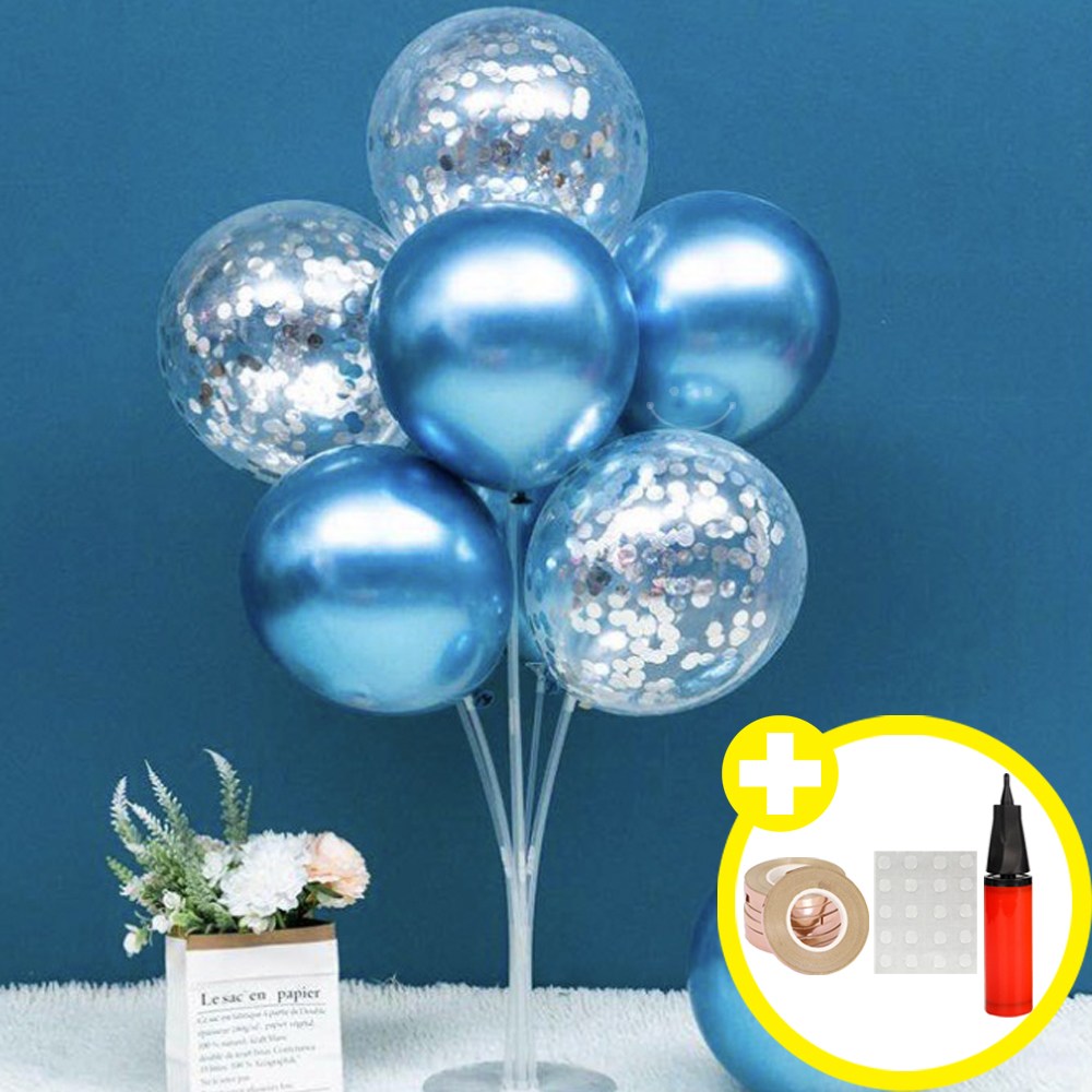 [심플 파티] 메탈크롬 컨페티 혼합풍선 스탠드(70cm) 세트 인생샷 포토존 연출템 10옵션 [에브리띵스마일] 1074, 1세트, 실버 컨페티_블루 풍선 10,800원