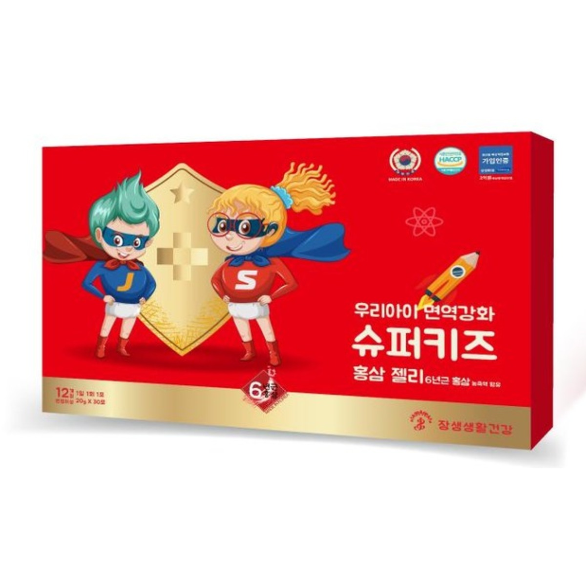 슈퍼키즈 홍삼젤리 30포 6년근 홍삼 농축액 함유, 3박스, 30회분 79,900원