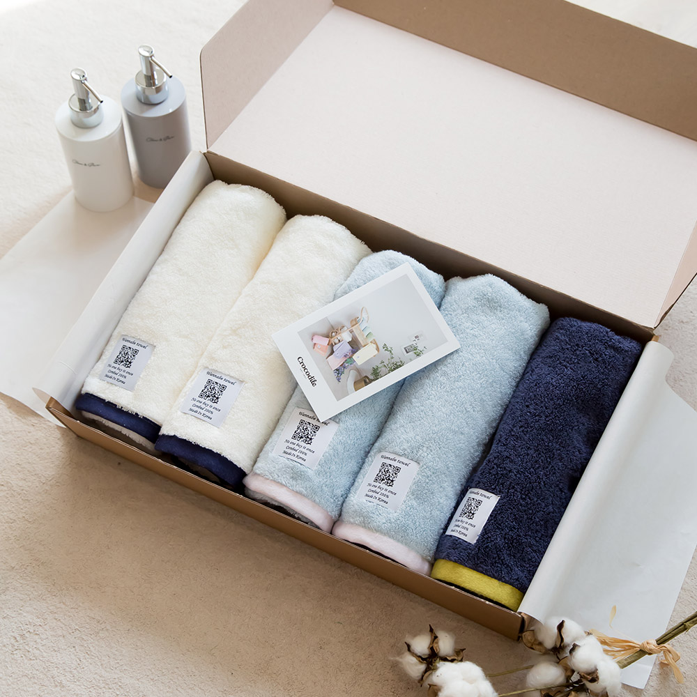 크로커다일 오코텍스 인증을 받은 워너비 호텔수건 5장 선물세트 200g 코마사 40수, MIX(아이보리2+네이비1+스카이블루2), 1세트 40,950원