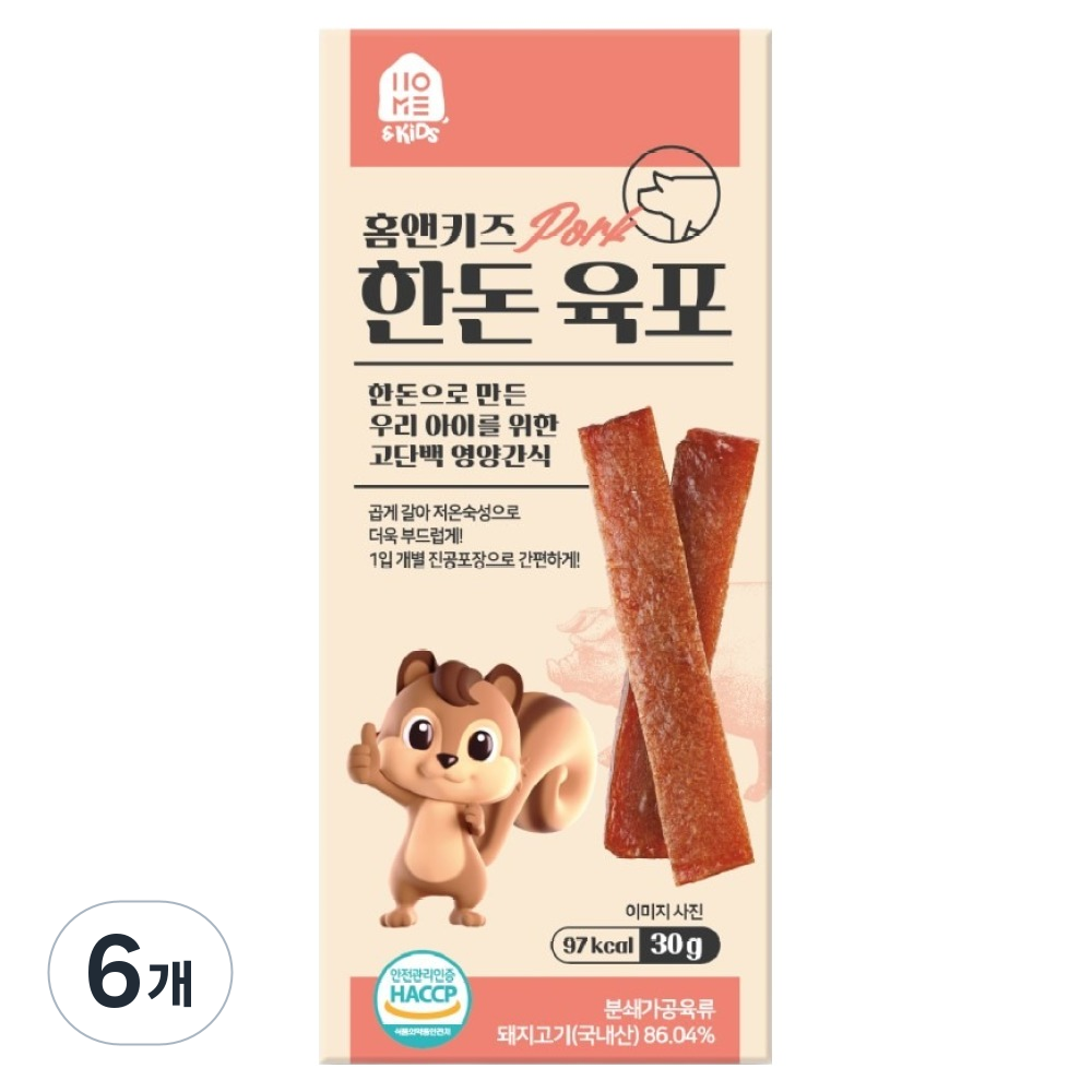 홈앤키즈 한돈 육포, 한돈, 30g, 6개 21,890원