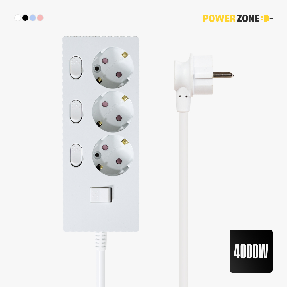 파워존 웨이브 고용량 개별스위치 멀티탭 과부하차단 3구 멀티콘센트 전기코드 50cm 1.5m 3m 5m 7m, 1개, 화이트, 3구, 3m 24,900원