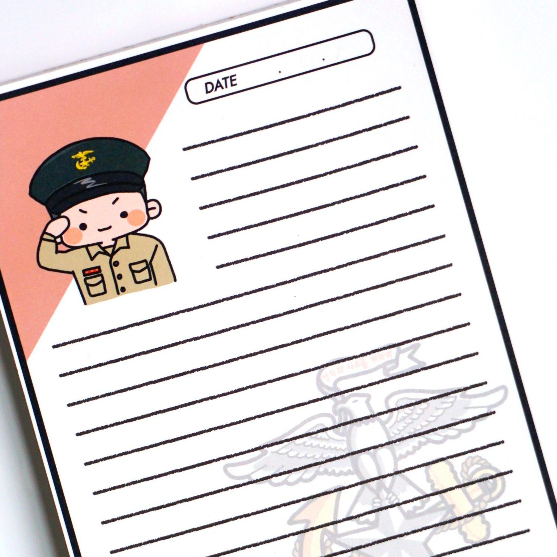 해병대 편지 100장 훈련소 편지 뜯어쓰는 패드 편지지 군인 군대 편지지 곰신 12,500원