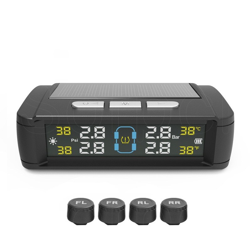 TPMS 센서 타이어 모니터 압력 공기압 온도 측정기 태양열충전 경보장치, 블랙(외장 센서-영어 음성), 1개, 현재가 32,900원