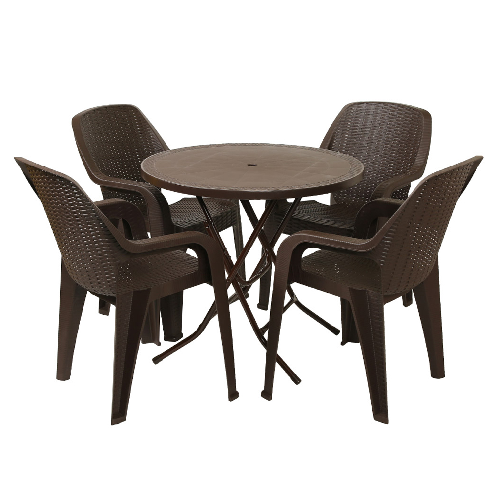 지오리빙 라탄 테이블 원탁 + 팔걸의 의자 4p 세트 고객직접설치, 브라운 105,600원