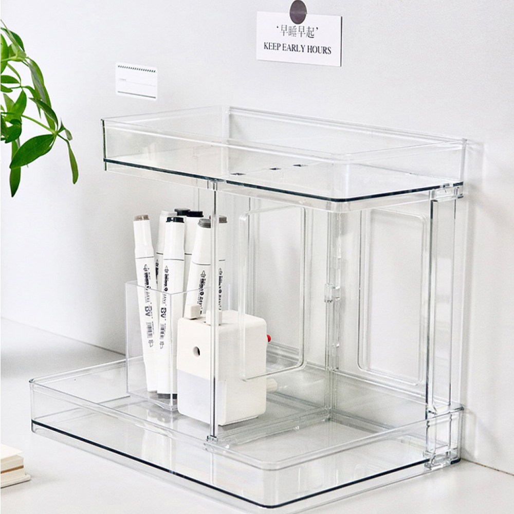 모레츠 아크릴 2단 심플 책상 화장품 정리함, 1개, 투명 16,050원