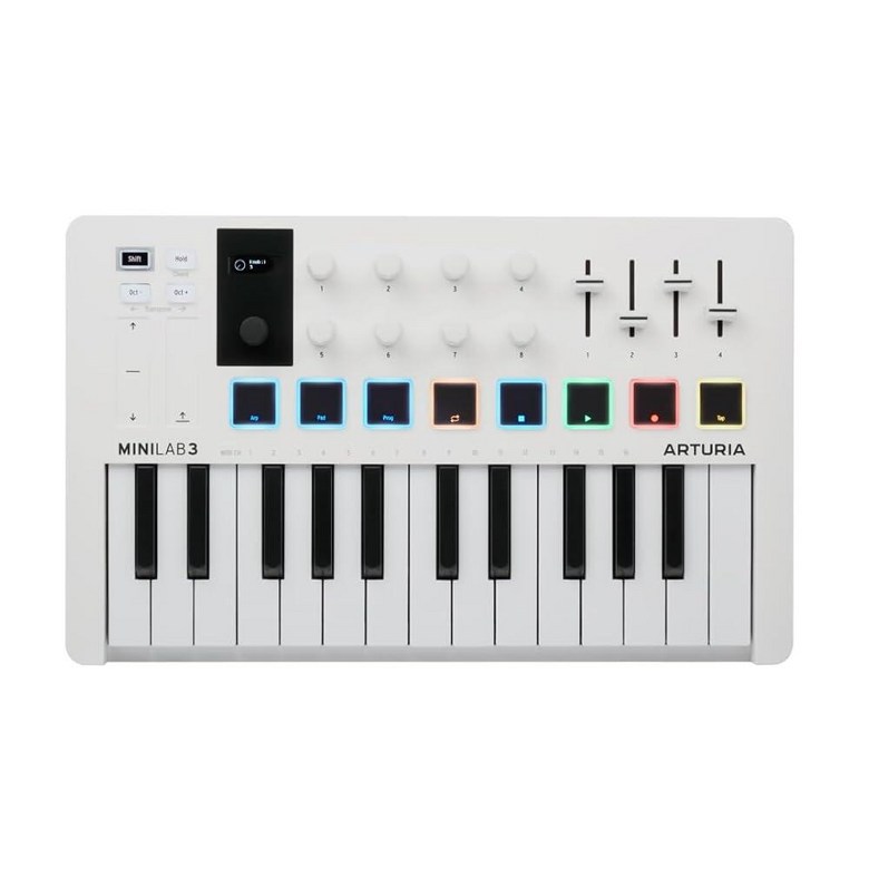 Arturia MiniLab 샴페인 3개 — 25키 USB MIDI 키보드 컨트롤러, 8개의 멀티 컬러 드럼 패드, 손잡이 및 음악 제작 소프트웨어 포함 211,550원