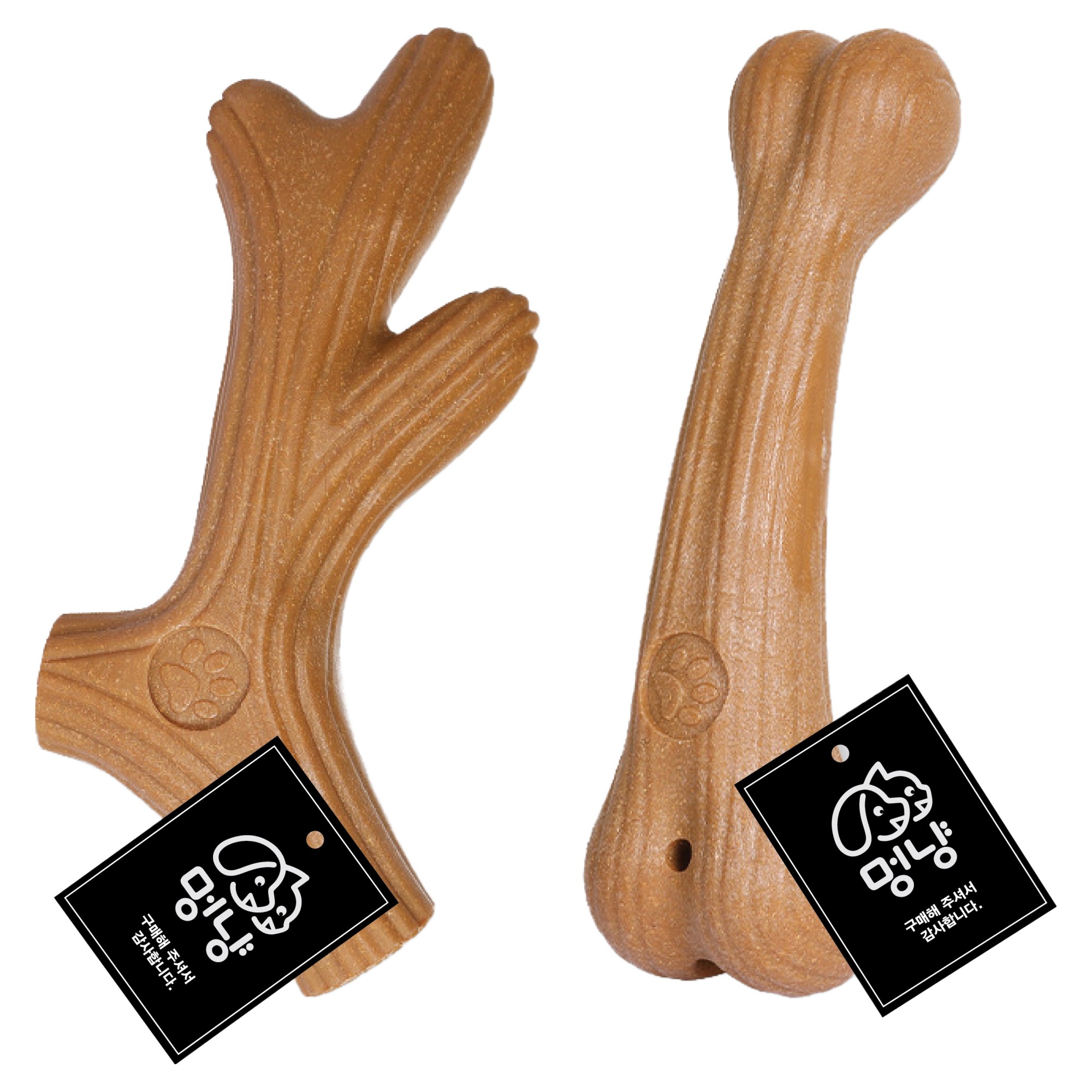 멍냥 반려동물 프리미엄 우드스틱 장난감 사슴뿔 모양 + 뼈다귀 모양 세트, 나무색, 1세트 11,000원