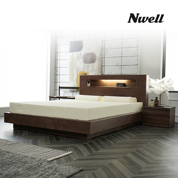 느웰베드 아이번 월넛 천연라텍스 침대 퀸 매트리스 포함, 차콜그레이 898,000원