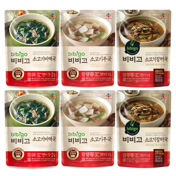 비비고 소고기 국 3종 6개(소고기무국2 + 소고기미역국2 + 소고기장터국2), 1세트, 500g 26,600원