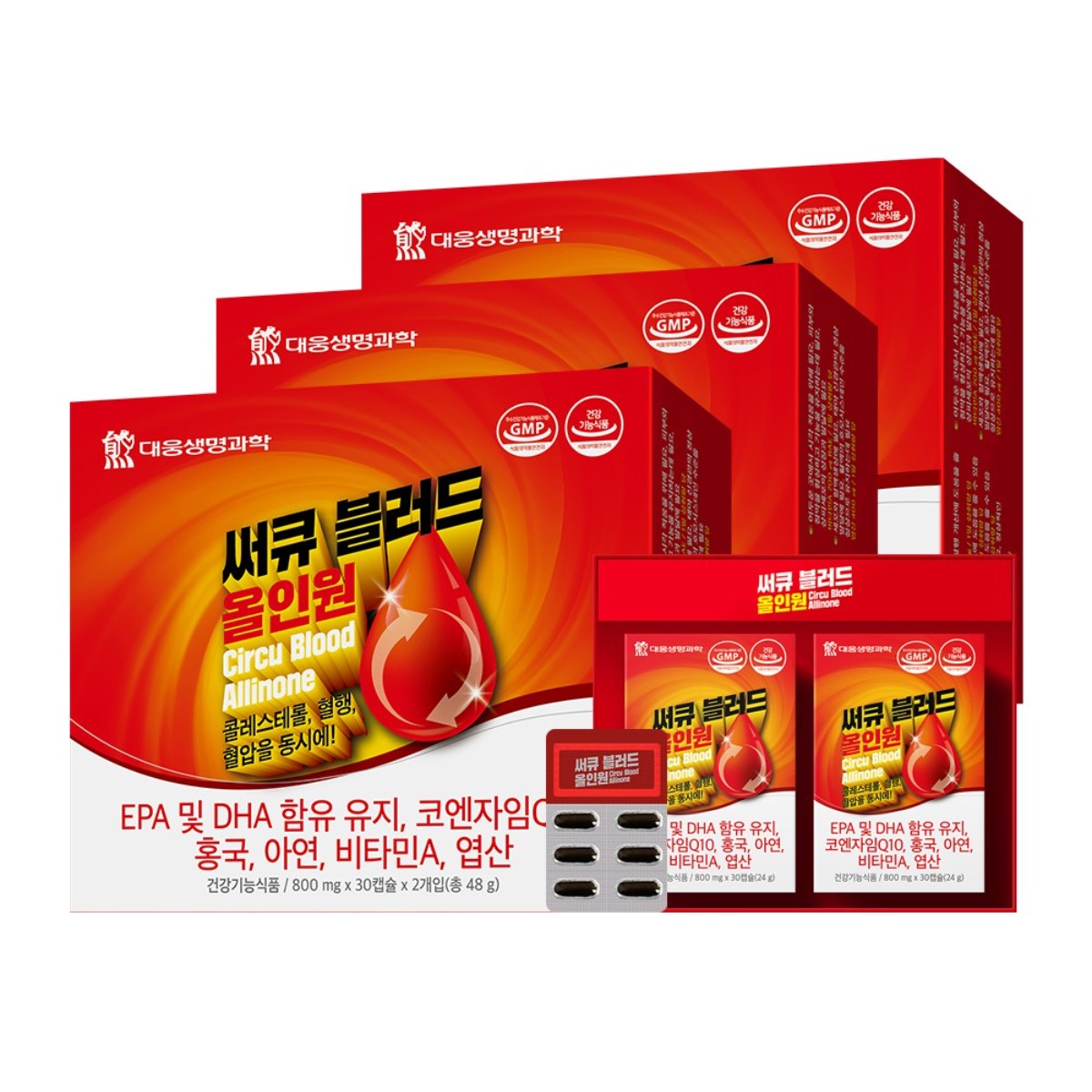 대웅생명과학 써큐블러드 올인원 코큐텐오메가3 콜레스테롤 혈행 혈압개선, 3개, 60정 76,420원