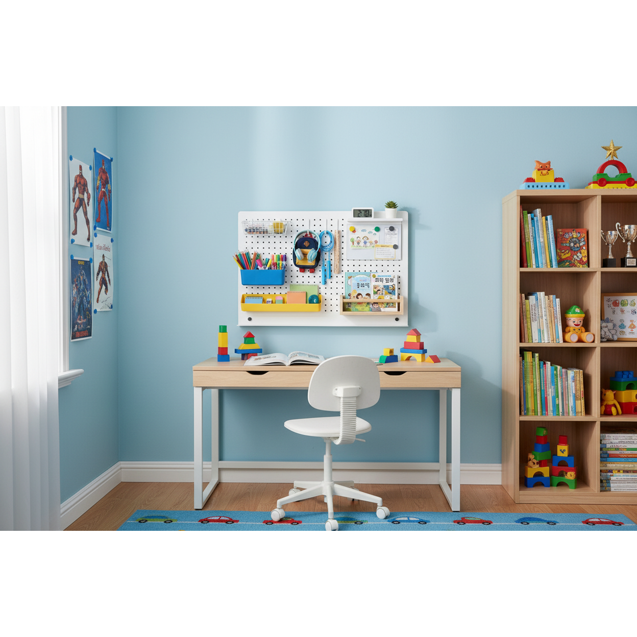 [스틸팩토리] 벽고정형 스탠드형 철제 타공판 페그보드 소품걸이 악세서리 정리대, 화이트 벽고정형 120x80, 1개 62,820원