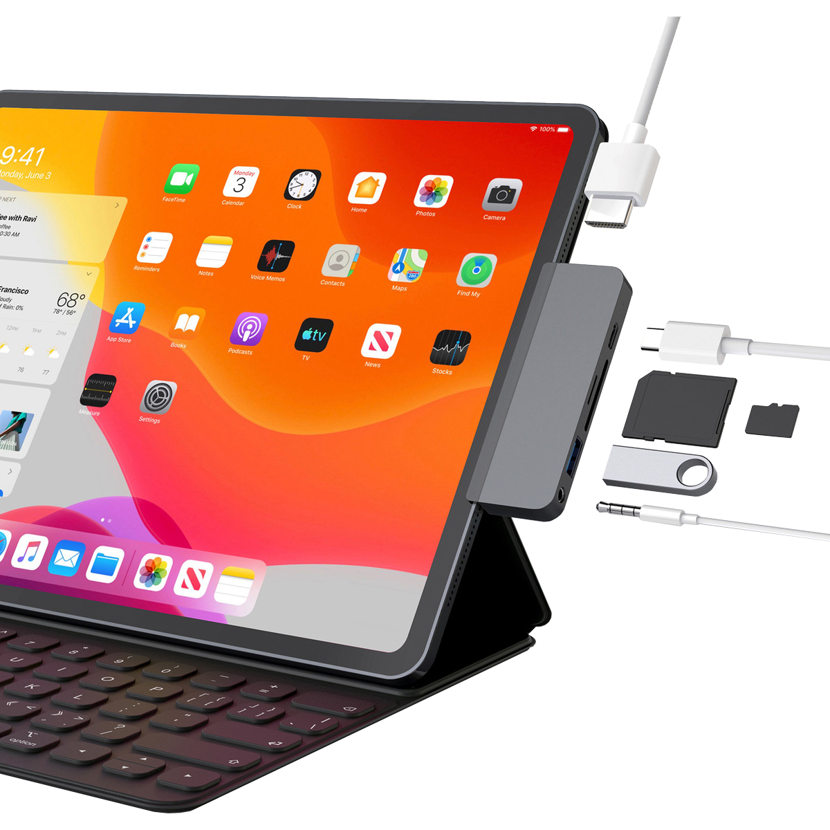 하이퍼드라이브 6in1 USB-C 멀티허브 도킹스테이션 4K HDMI 60W PD충전 아이패드/노트북 호환 (HD319B), 실버, 1개 35,900원